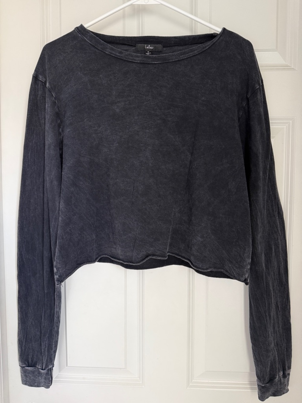 Lulu's Washed Charcoal Cropped Long-Sleeve Sweatshirt